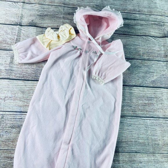 Vintage Other - Vintage Baby Bliss Pink Flannel Sack & Bow